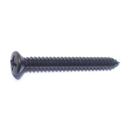 Sheet Metal Screw, #12 X 2 In, Black Steel Oval Head Phillips Drive, 6 PK